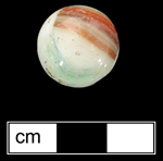 18BC80 - Machine made glass marble Double Patch marble, late 1920s-mid-1950s (Randall and Webb 1988:43) - Two patches of different colors, generally on an opaque white body - click image to see larger view.